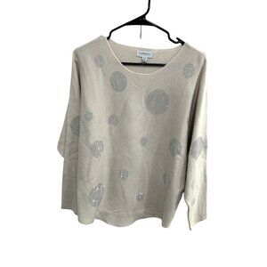 Carmen Marc Valvo Beige Rhinestone Polka Dot Sweater Top Size M Embellished NWT